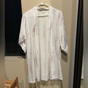 White tie dye belted satin robe
